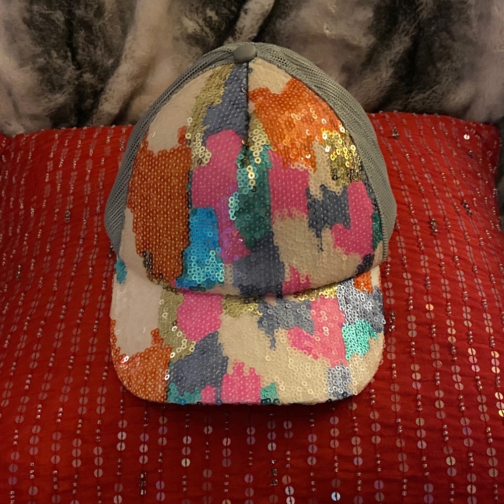 Multi Color All Sequin Front Adjustable Baseball Cap NWOT
